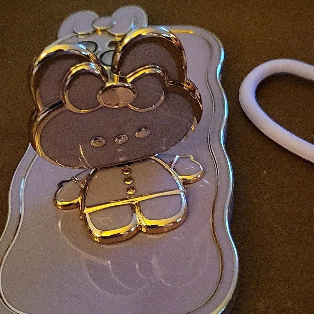 iPhone 12 Case with Cute Kitty Bunny Stand Heart & Mirror Lilac & GOLD